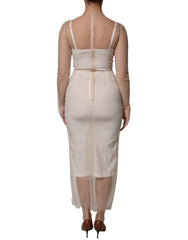 Dolce & Gabbana White Sheer Tulle Bustier Bodycon Midi Dress -   -  Dolce & Gabbana.