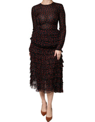 Dolce & Gabbana Black Red Polka Dot Silk Layered Midi Dress -   -  Dolce & Gabbana.