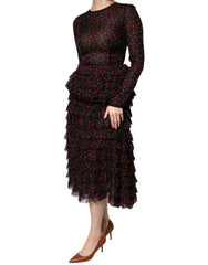 Dolce & Gabbana Black Red Polka Dot Silk Layered Midi Dress -   -  Dolce & Gabbana.