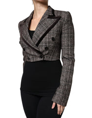 Dolce & Gabbana Brown Plaid Long Sleeve Cropped Coat Jacket -   -  Dolce & Gabbana.