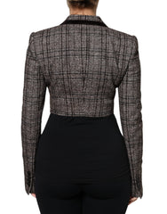 Dolce & Gabbana Brown Plaid Long Sleeve Cropped Coat Jacket -   -  Dolce & Gabbana.