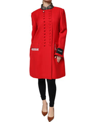 Dolce & Gabbana Red Jacquard Wool Women Trenchcoat Jacket -   -  Dolce & Gabbana.