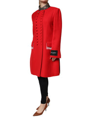 Dolce & Gabbana Red Jacquard Wool Women Trenchcoat Jacket -   -  Dolce & Gabbana.