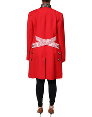 Dolce & Gabbana Red Jacquard Wool Women Trenchcoat Jacket -   -  Dolce & Gabbana.