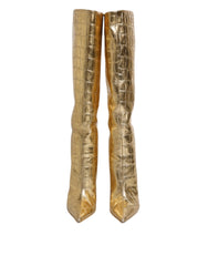 Dolce & Gabbana Gold Leather Stiletto Heels High Boots Shoes -   -  Dolce & Gabbana.