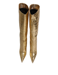Dolce & Gabbana Gold Leather Stiletto Heels High Boots Shoes -   -  Dolce & Gabbana.