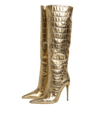 Dolce & Gabbana Gold Leather Stiletto Heels High Boots Shoes -   -  Dolce & Gabbana.
