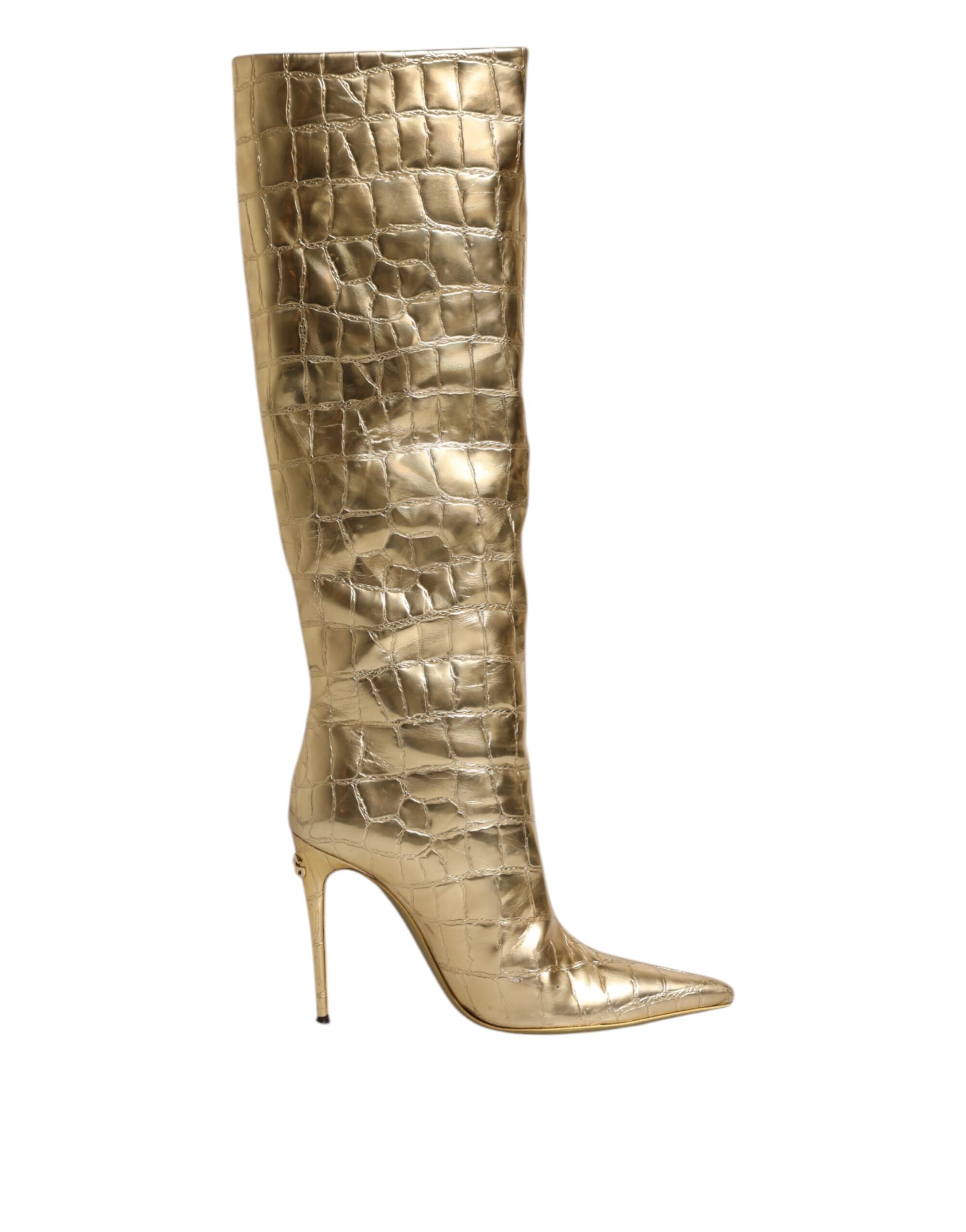 Dolce & Gabbana Gold Leather Stiletto Heels High Boots Shoes -   -  Dolce & Gabbana.