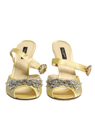 Dolce & Gabbana Yellow Crystal Slides KEIRA Sandals Shoes -   -  Dolce & Gabbana.