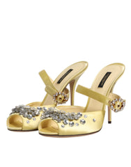 Dolce & Gabbana Yellow Crystal Slides KEIRA Sandals Shoes -   -  Dolce & Gabbana.
