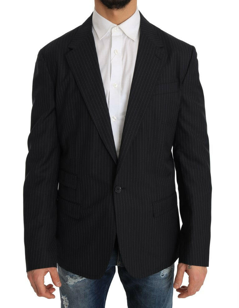 Dolce & Gabbana Gray Striped Wool Jacket Coat Slim Blazer -   -  Dolce & Gabbana.