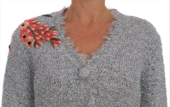 Dolce & Gabbana Silver Cardigan Floral Applique Sweater -   -  Dolce & Gabbana.