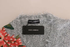 Dolce & Gabbana Silver Cardigan Floral Applique Sweater -   -  Dolce & Gabbana.
