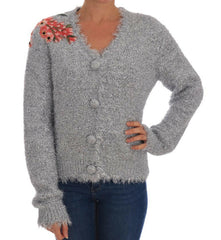 Dolce & Gabbana Silver Cardigan Floral Applique Sweater -   -  Dolce & Gabbana.