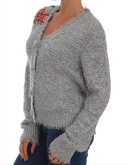 Dolce & Gabbana Silver Cardigan Floral Applique Sweater -   -  Dolce & Gabbana.