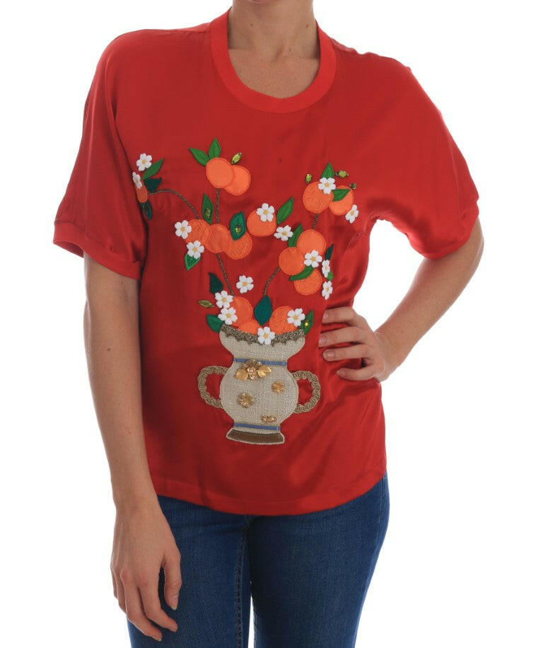 Dolce & Gabbana Red Silk Oranges Floral Crystal Blouse -   -  Dolce & Gabbana.