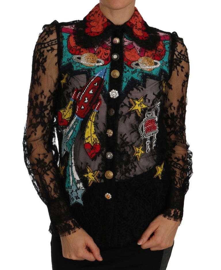 Dolce & Gabbana Black Lace Crystal SPACE Shirt -   -  Dolce & Gabbana.