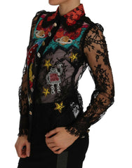 Dolce & Gabbana Black Lace Crystal SPACE Shirt -   -  Dolce & Gabbana.