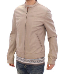 Dolce & Gabbana Beige Leather Jacket Biker Coat -   -  Dolce & Gabbana.