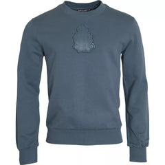 Dolce & Gabbana Blue Cotton Logo Patch Crew Neck Men Pullover Sweater -   -  Dolce & Gabbana.