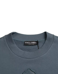 Dolce & Gabbana Blue Cotton Logo Patch Crew Neck Men Pullover Sweater -   -  Dolce & Gabbana.