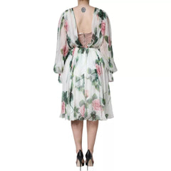 Dolce & Gabbana White Silk Floral Print A-line Midi Dress -   -  Dolce & Gabbana.