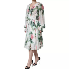 Dolce & Gabbana White Silk Floral Print A-line Midi Dress -   -  Dolce & Gabbana.