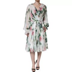 Dolce & Gabbana White Silk Floral Print A-line Midi Dress -   -  Dolce & Gabbana.