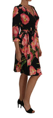 Dolce & Gabbana Black Pink Tulip Print Stretch Shift Dress -   -  Dolce & Gabbana.