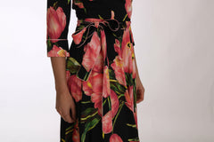 Dolce & Gabbana Black Pink Tulip Print Stretch Shift Dress -   -  Dolce & Gabbana.