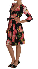 Dolce & Gabbana Black Pink Tulip Print Stretch Shift Dress -   -  Dolce & Gabbana.