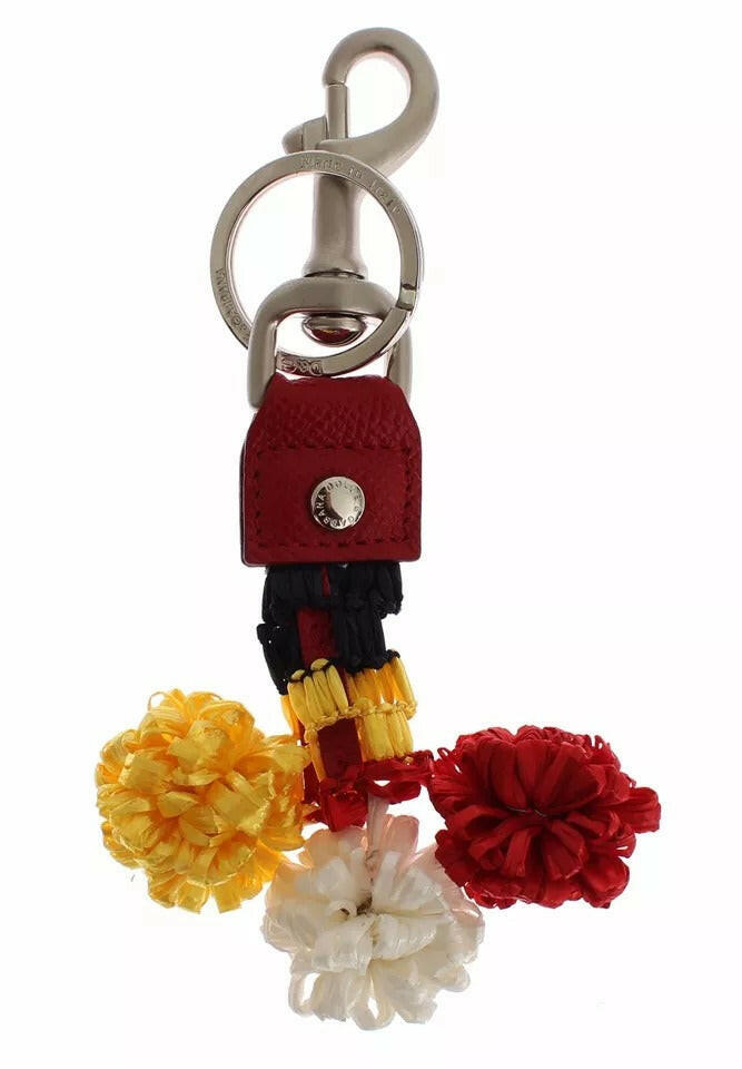 Dolce & Gabbana Silver Brown Raffia Leather Clasp Finder Chain Keyring -   -  Dolce & Gabbana.