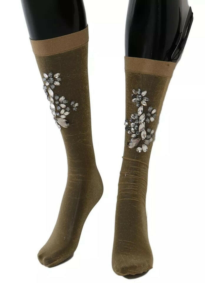 Dolce & Gabbana Gold Stretch Floral Clear Crystal Stocking Socks -   -  Dolce & Gabbana. Dolce & Gabbana Gold Stretch Floral Clear Crystal Stocking Socks -   -  Dolce & Gabbana.