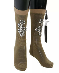 Dolce & Gabbana Gold Stretch Floral Clear Crystal Stocking Socks -   -  Dolce & Gabbana.