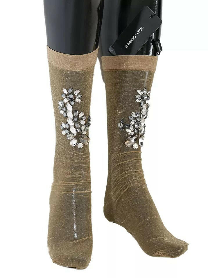 Dolce & Gabbana Gold Stretch Floral Clear Crystal Stocking Socks -   -  Dolce & Gabbana. Dolce & Gabbana Gold Stretch Floral Clear Crystal Stocking Socks -   -  Dolce & Gabbana.