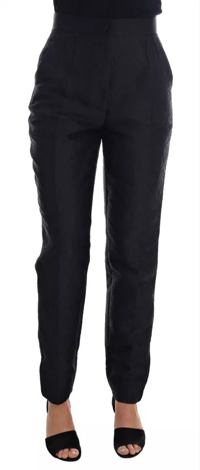 Dolce & Gabbana Black Floral Brocade High Waist Pants -   -  Dolce & Gabbana.