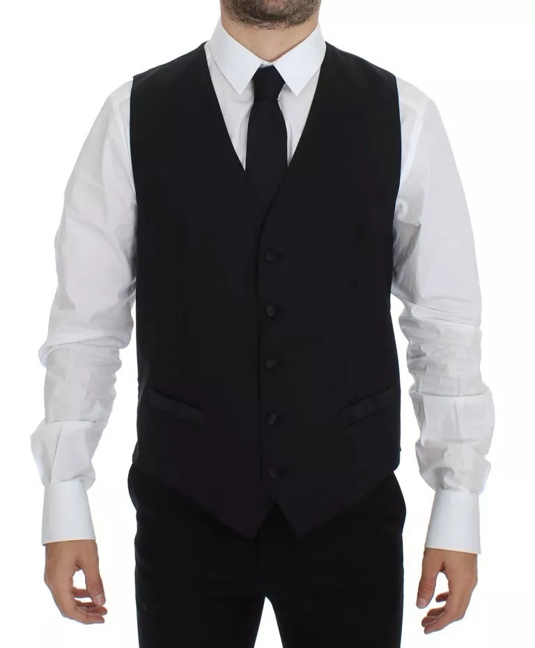 Dolce & Gabbana Black Wool Silk Dress Gilet Jacket Vest -   -  Dolce & Gabbana.