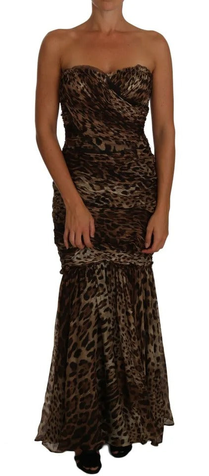 Dolce & Gabbana Brown Leopard Silk Chiffon Ruched Mermaid Maxi Dress -   -  Dolce & Gabbana.