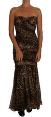 Dolce & Gabbana Brown Leopard Silk Chiffon Ruched Mermaid Maxi Dress -   -  Dolce & Gabbana.