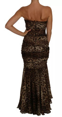 Dolce & Gabbana Brown Leopard Silk Chiffon Ruched Mermaid Maxi Dress -   -  Dolce & Gabbana.