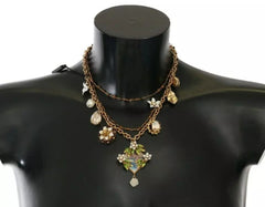 Dolce & Gabbana Gold Brass Crystal Floral Statement Charms Necklace -   -  Dolce & Gabbana.