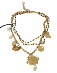 Dolce & Gabbana Gold Brass Crystal Floral Statement Charms Necklace -   -  Dolce & Gabbana.