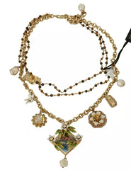 Dolce & Gabbana Gold Brass Crystal Floral Statement Charms Necklace -   -  Dolce & Gabbana.