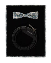 Dolce & Gabbana White Blue Silk Bowtie Leather Belt Gift Box Set -   -  Dolce & Gabbana.