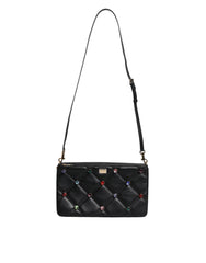 Dolce & Gabbana Black Leather Crystal Embellished Logo Shoulder Bag -   -  Dolce & Gabbana.