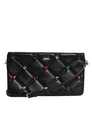 Dolce & Gabbana Black Leather Crystal Embellished Logo Shoulder Bag -   -  Dolce & Gabbana.