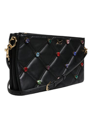 Dolce & Gabbana Black Leather Crystal Embellished Logo Shoulder Bag -   -  Dolce & Gabbana.
