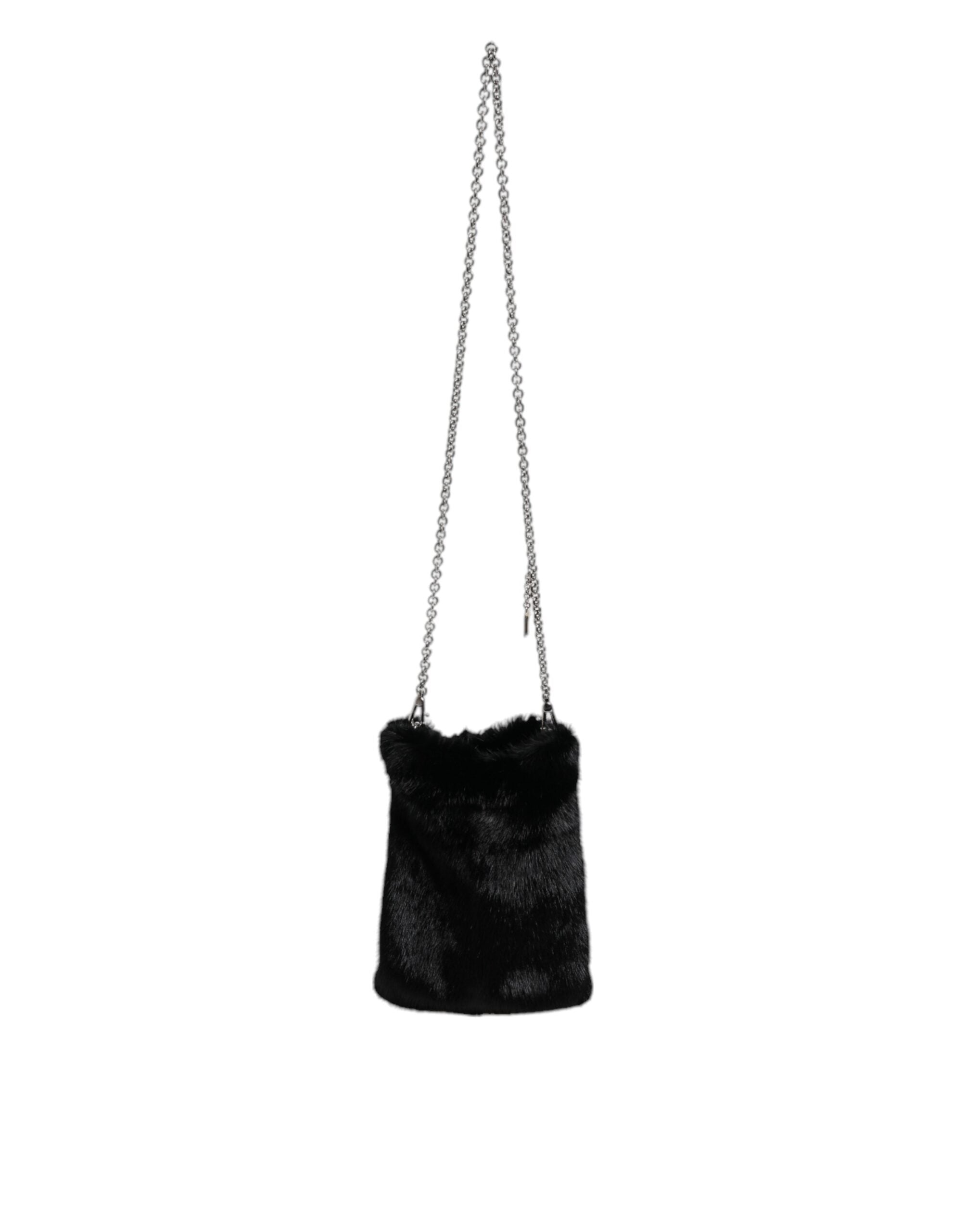 Dolce & Gabbana Black Faux Fur Silver Chain Crossbody Shoulder Purse Bag -   -  Dolce & Gabbana.