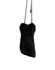 Dolce & Gabbana Black Faux Fur Silver Chain Crossbody Shoulder Purse Bag -   -  Dolce & Gabbana.