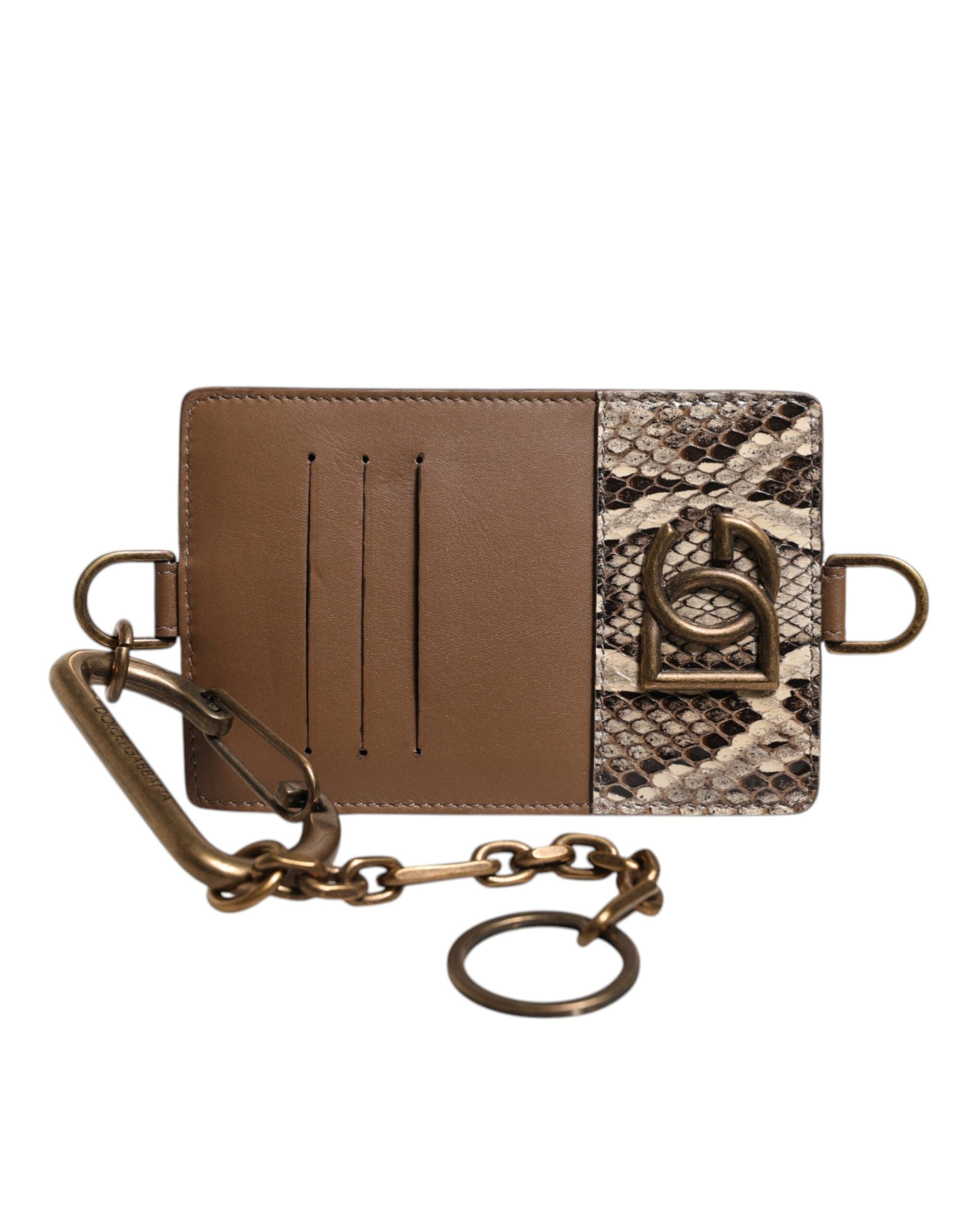 Dolce & Gabbana Brown Exotic Leather Card Holder DG Logo Plaque Wallet -   -  Dolce & Gabbana.